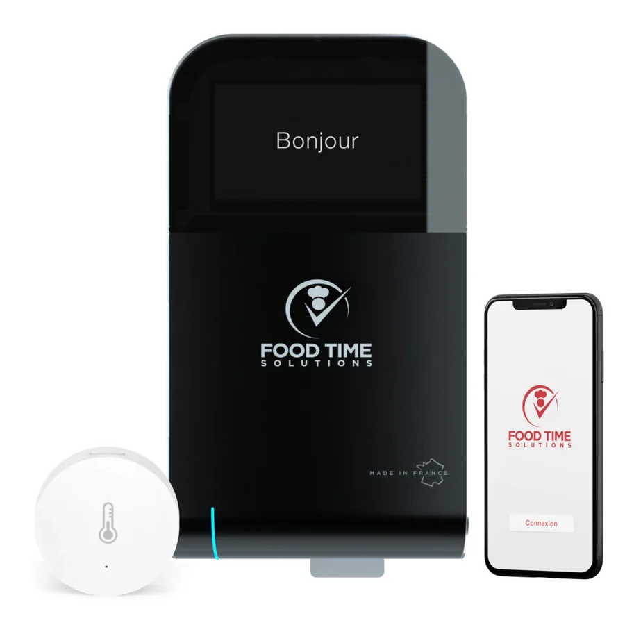 Borne d’assistance à la gestion alimentaire avec thermomètre connecté et application mobile